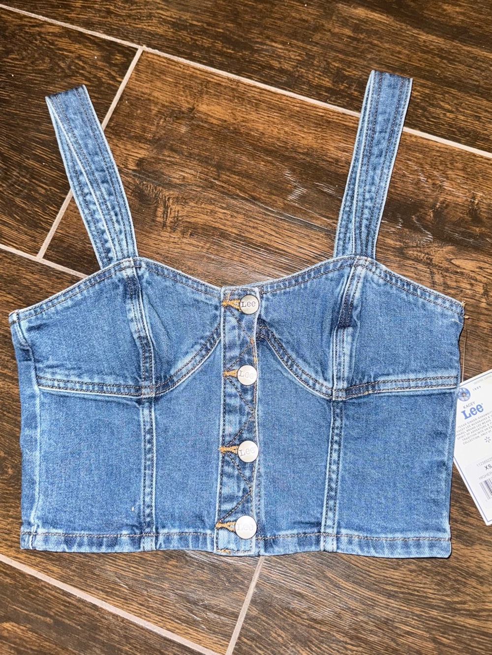 Lee + Kasey Denim Bustier Top Higher Climb sz XS NWT